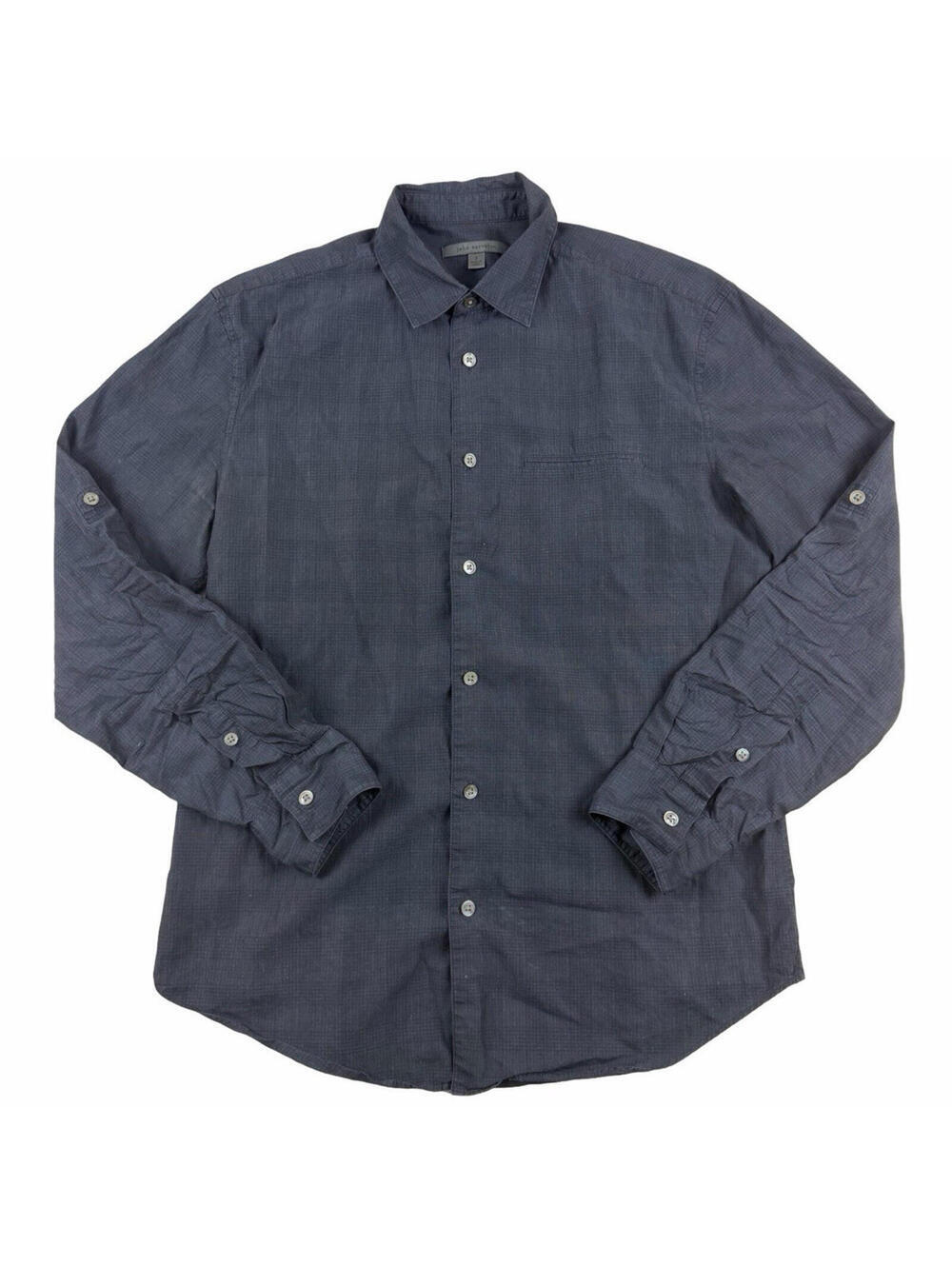 John Varvatos Long Sleeve Button Up Shirt Cotton Plaid Dark Blue Size S